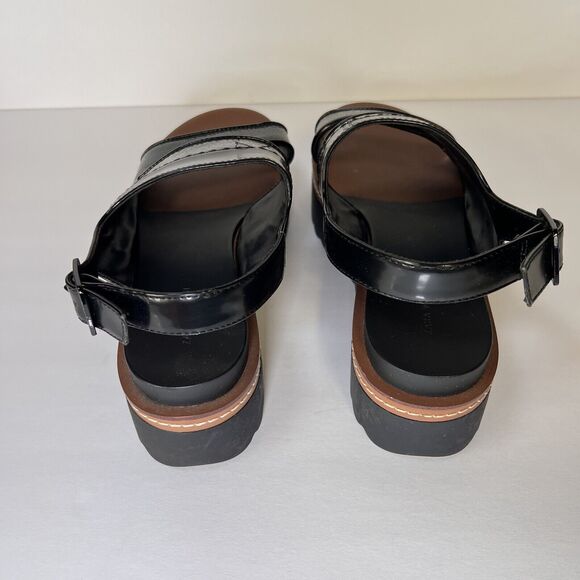 ZARA Platform Slingback Black Patent Faux Leather Sandals Size 7.5 Adjustable - Picture 6 of 16